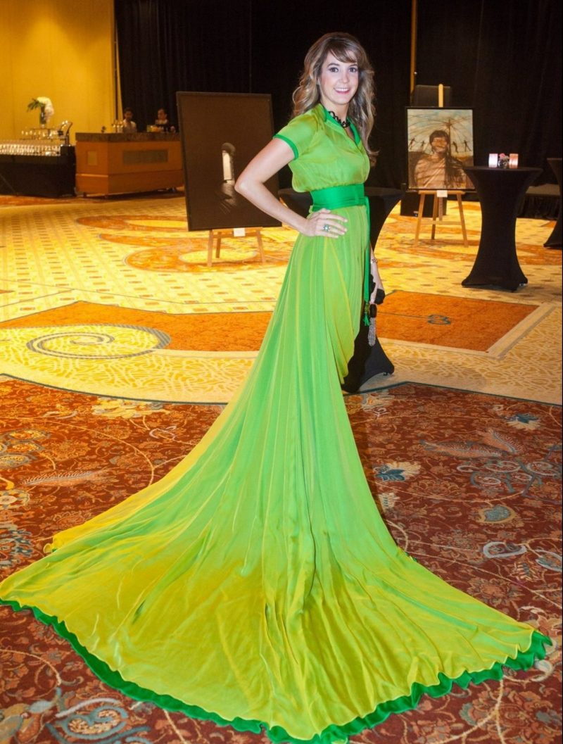 H.R.H. Princess Tessy of Luxembourg wearing the MŁ Couture Peridot Catsuit Gown at the Big Opening of the Royal Global Artistic Forum Exhibition at The Ritz-Carlton Dubai