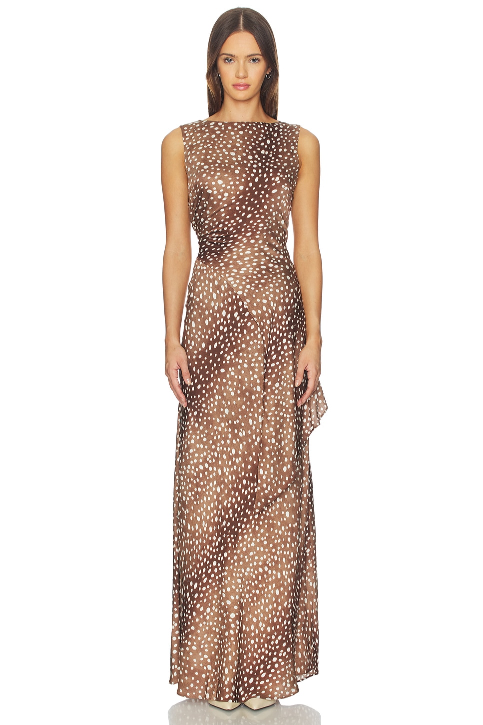 SRG Miriam silk dress in fawn print
