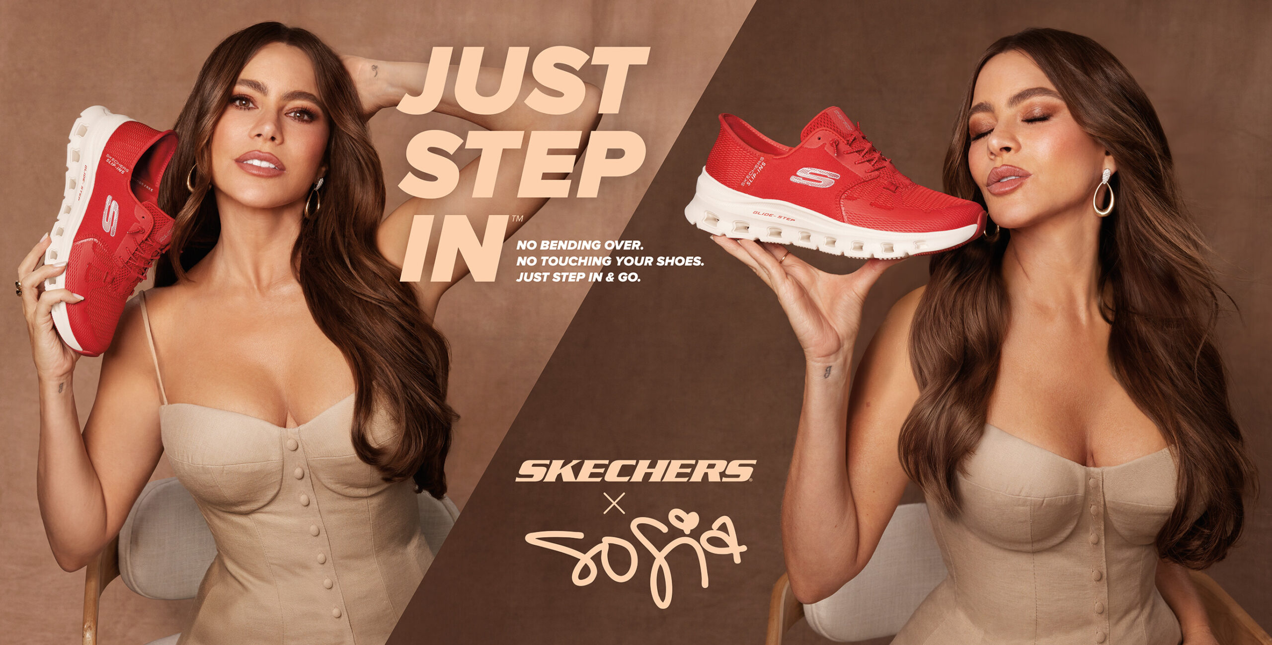 Skechers x Sofía Vergara campaign portrait with Slip-ins