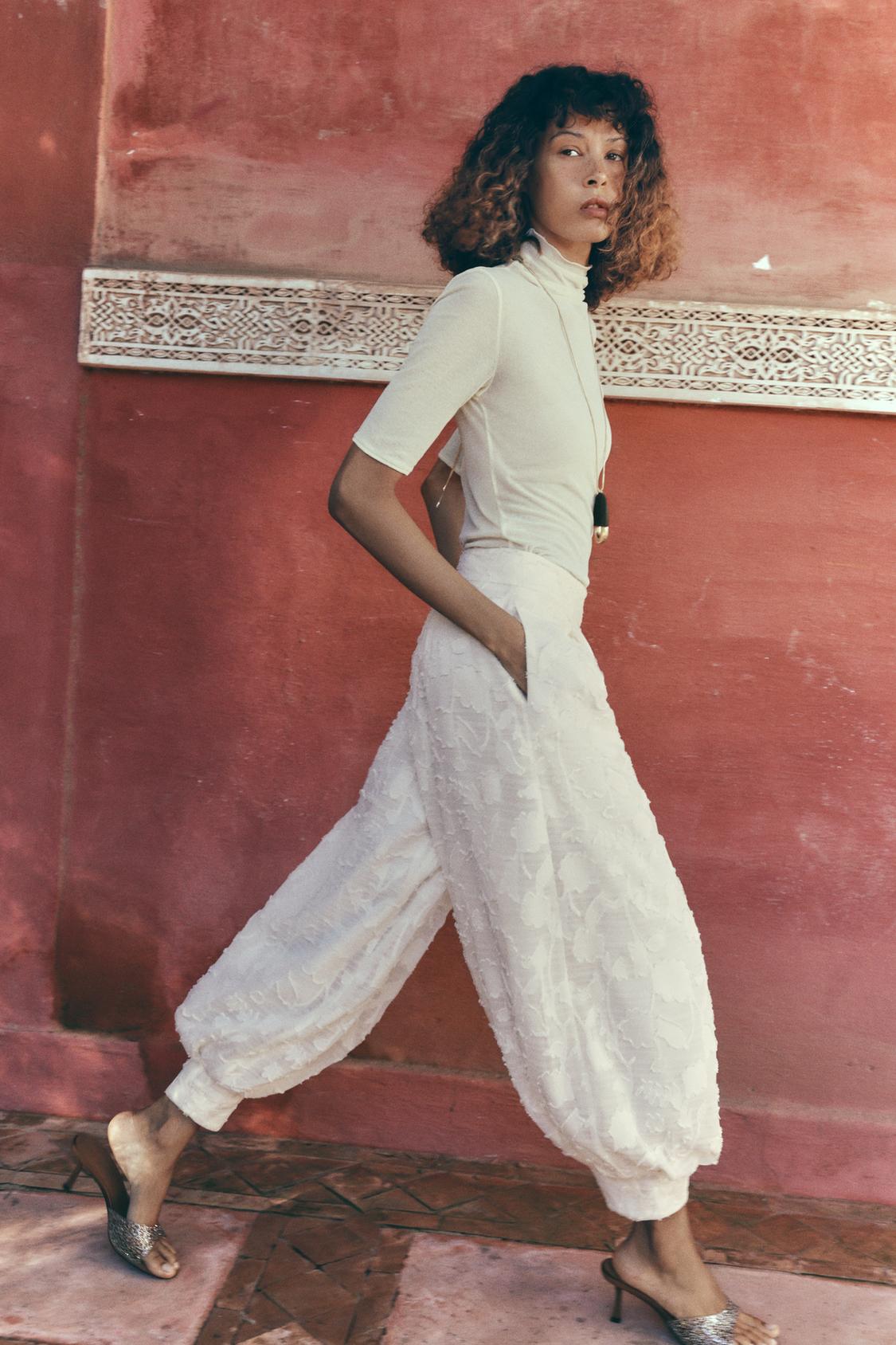 Embroidered Textured Sarouel Trousers