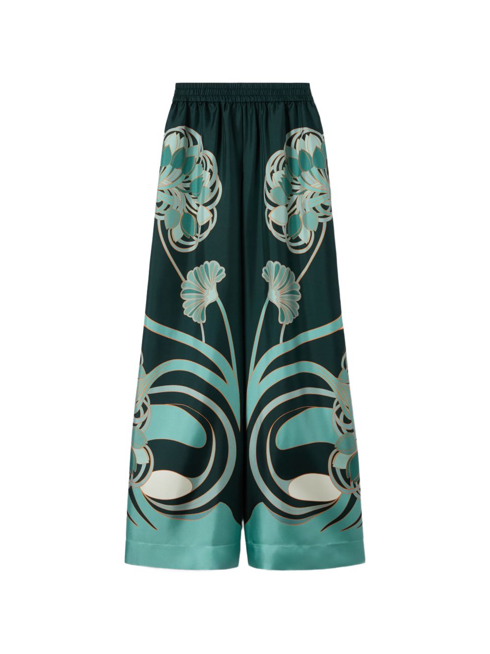 La DoubleJ floral print palazzo trousers in deep green and aqua tones
