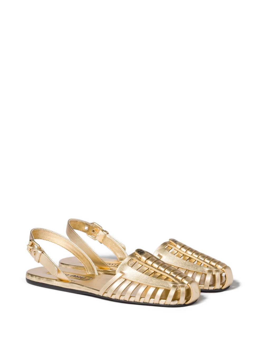 Miu Miu laminated fisherman sandals in gold nappa leather