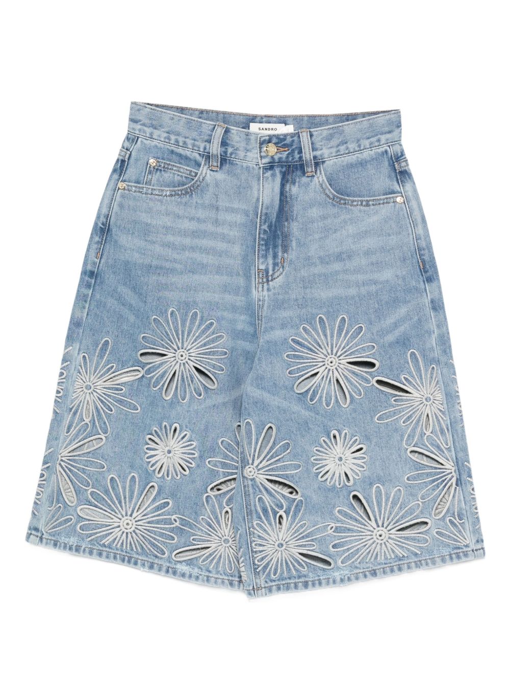 Sandro denim shorts with floral embroidery