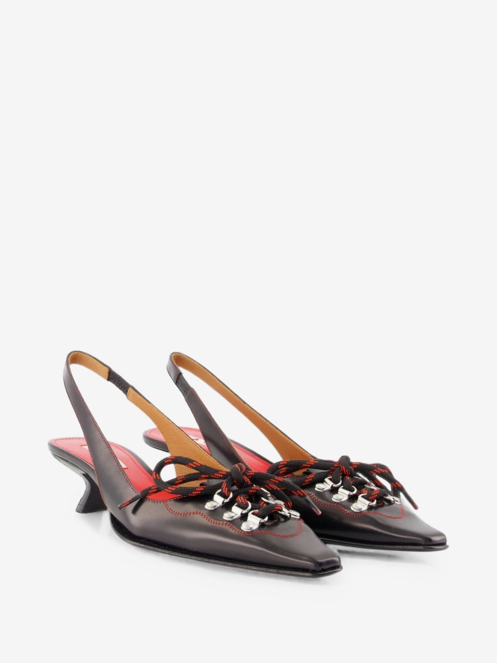 Marni black lace-up slingback pumps