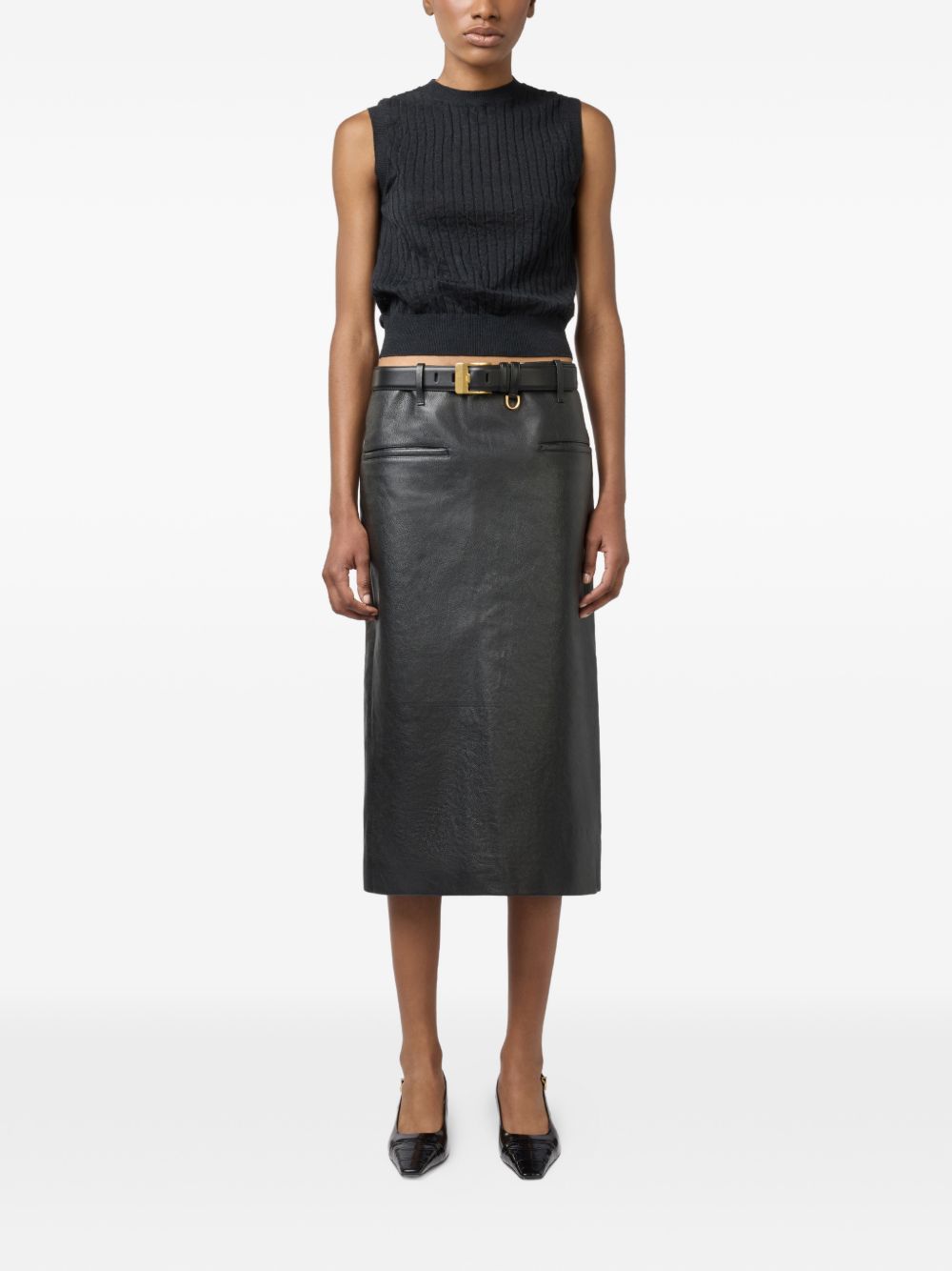 Tod's leather midi skirt