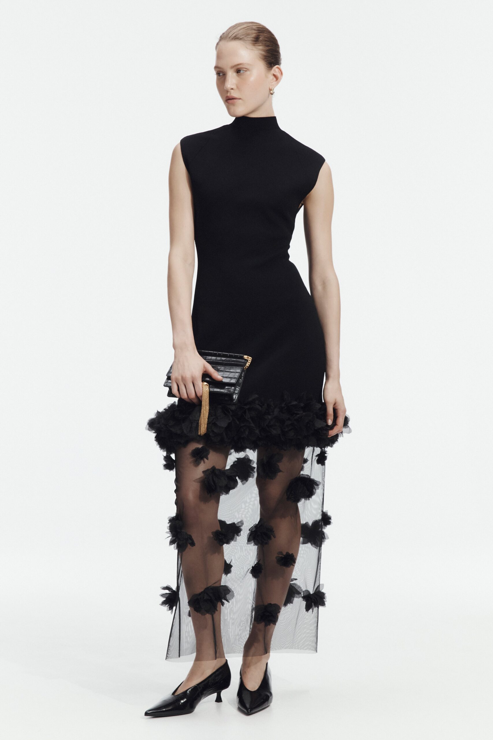 Aje Fleura floral-appliqué midi dress in black at FARFETCH