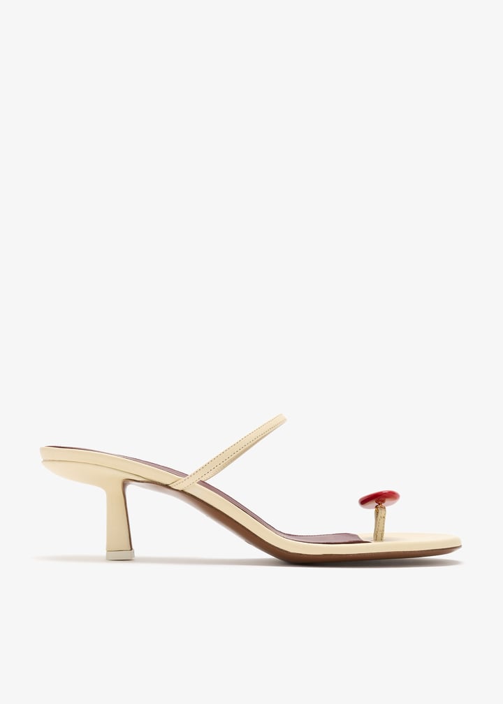 NEOUS Mondor cream leather kitten heel sandals with sculptural pebble detail