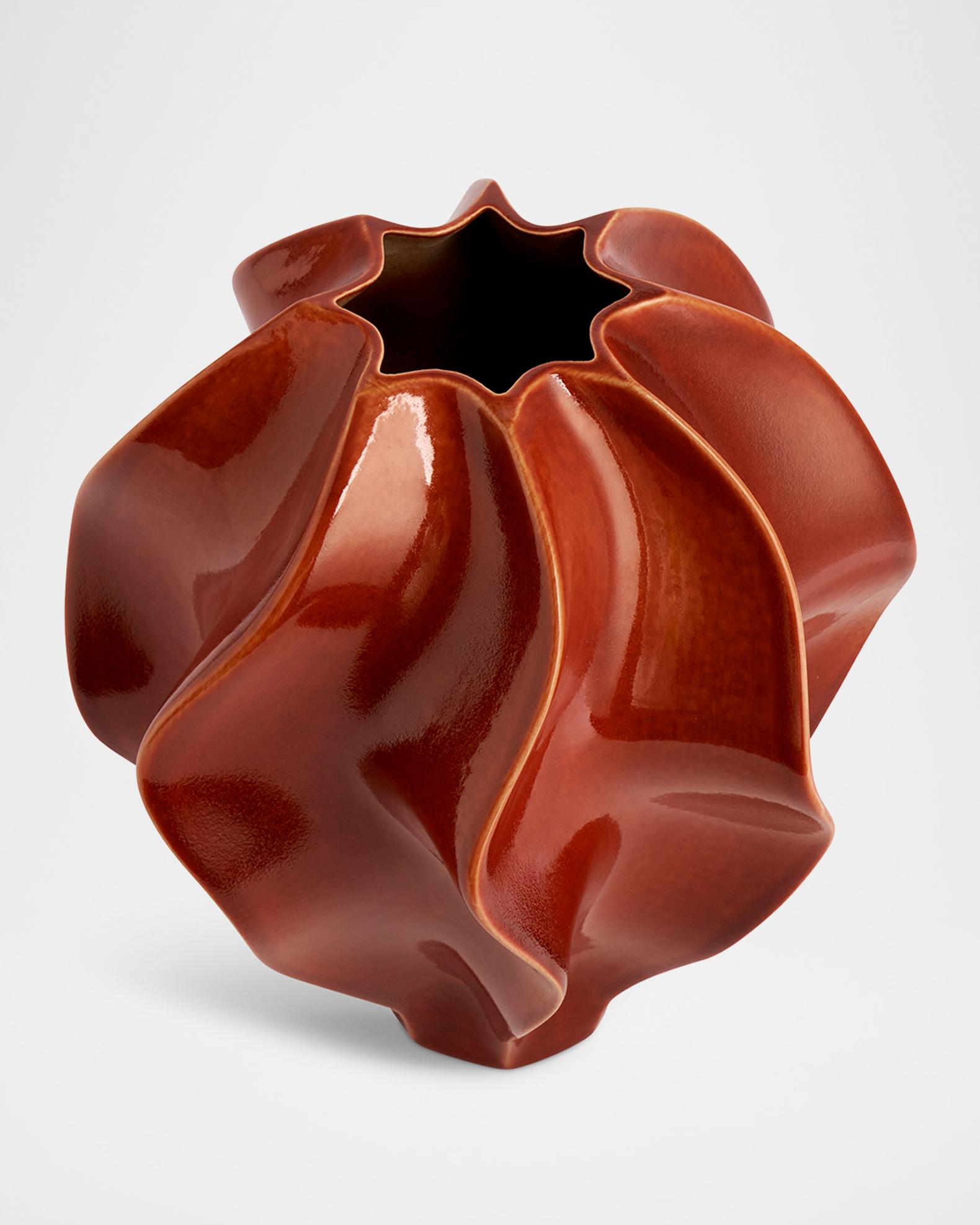 L’Objet Douro red porcelain vase with sculptural folded detail