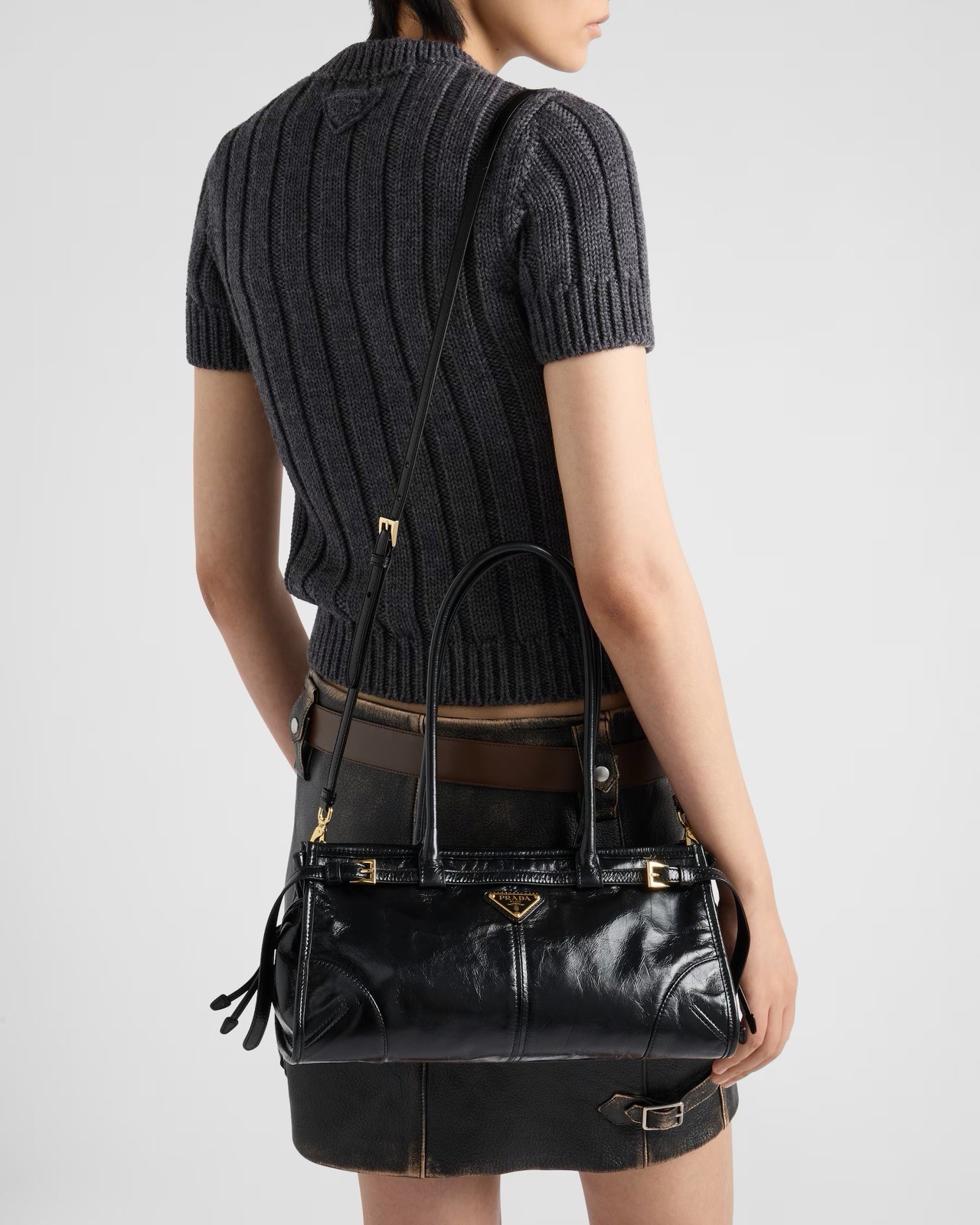 Prada Bonnie medium black leather handbag, additional styling photograph