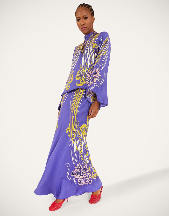 LA DOUBLEJ Sleek Skirt in Atlantis Print — product and styling photograph 3