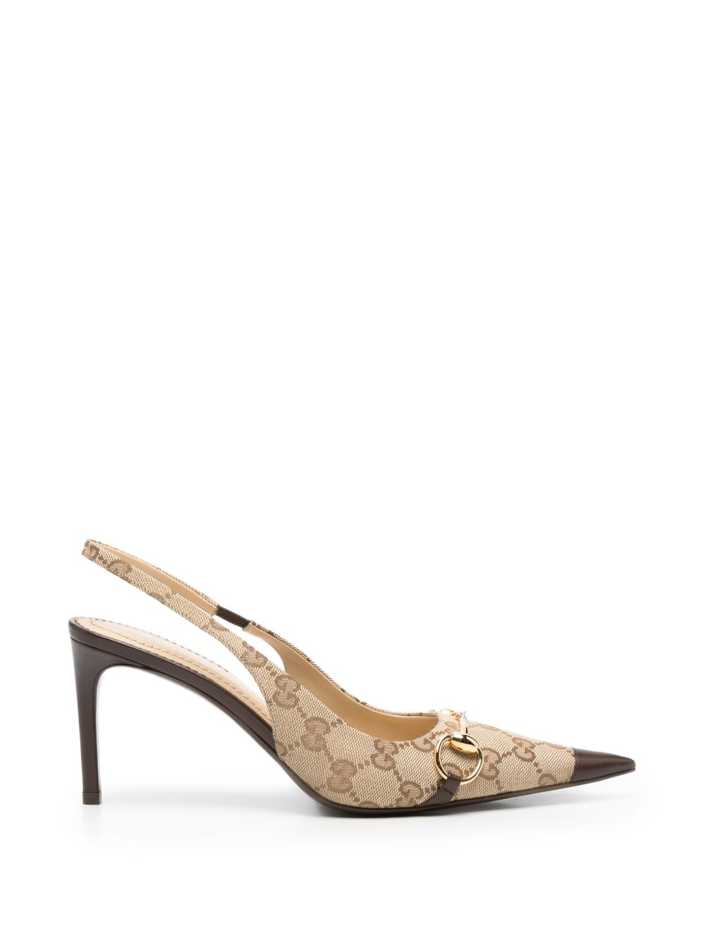 Gucci Donna slingback pumps in GG canvas with leather trim and Horsebit detail