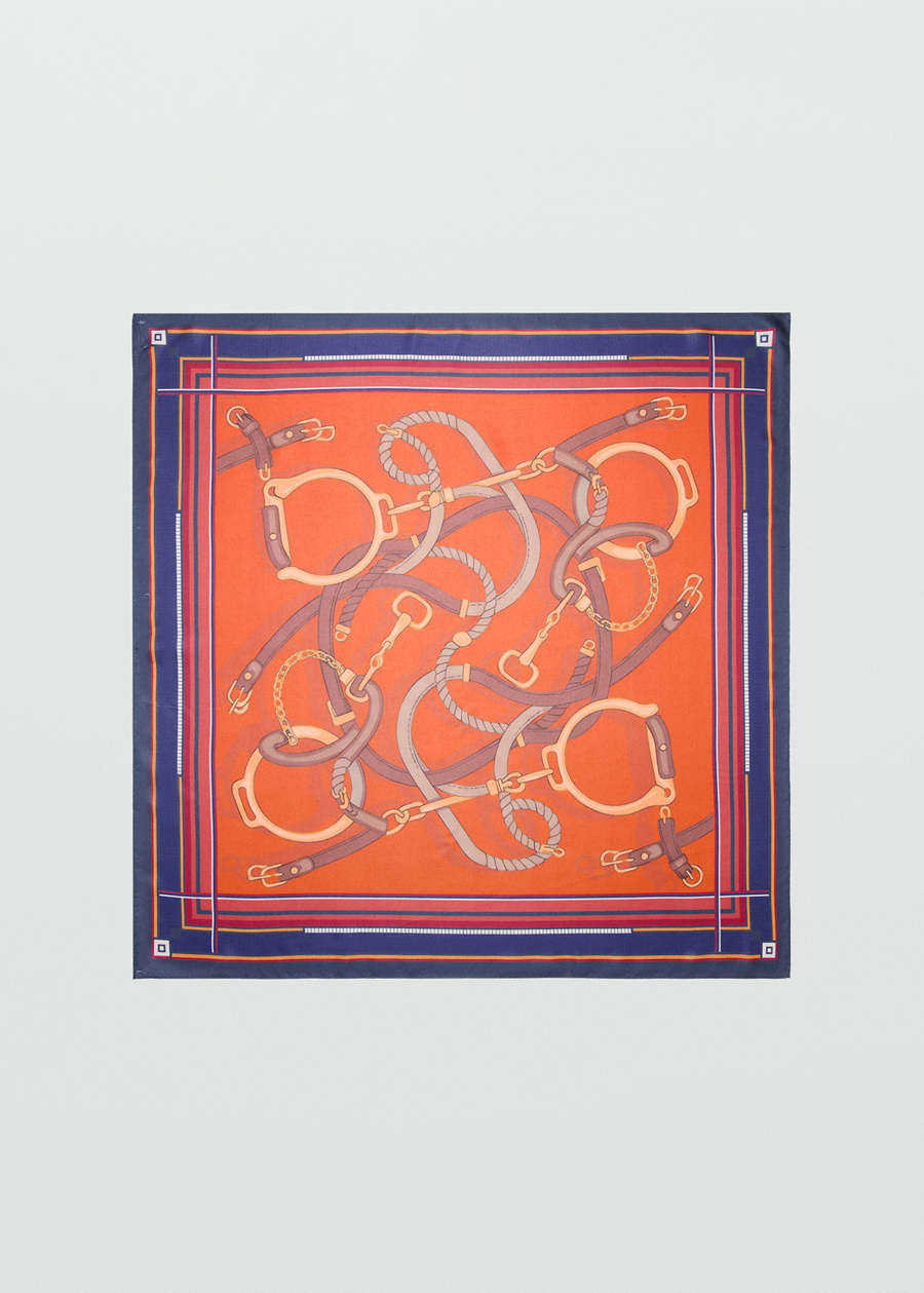 Mango UAE orange and navy chain-print satin-effect scarf AED 59