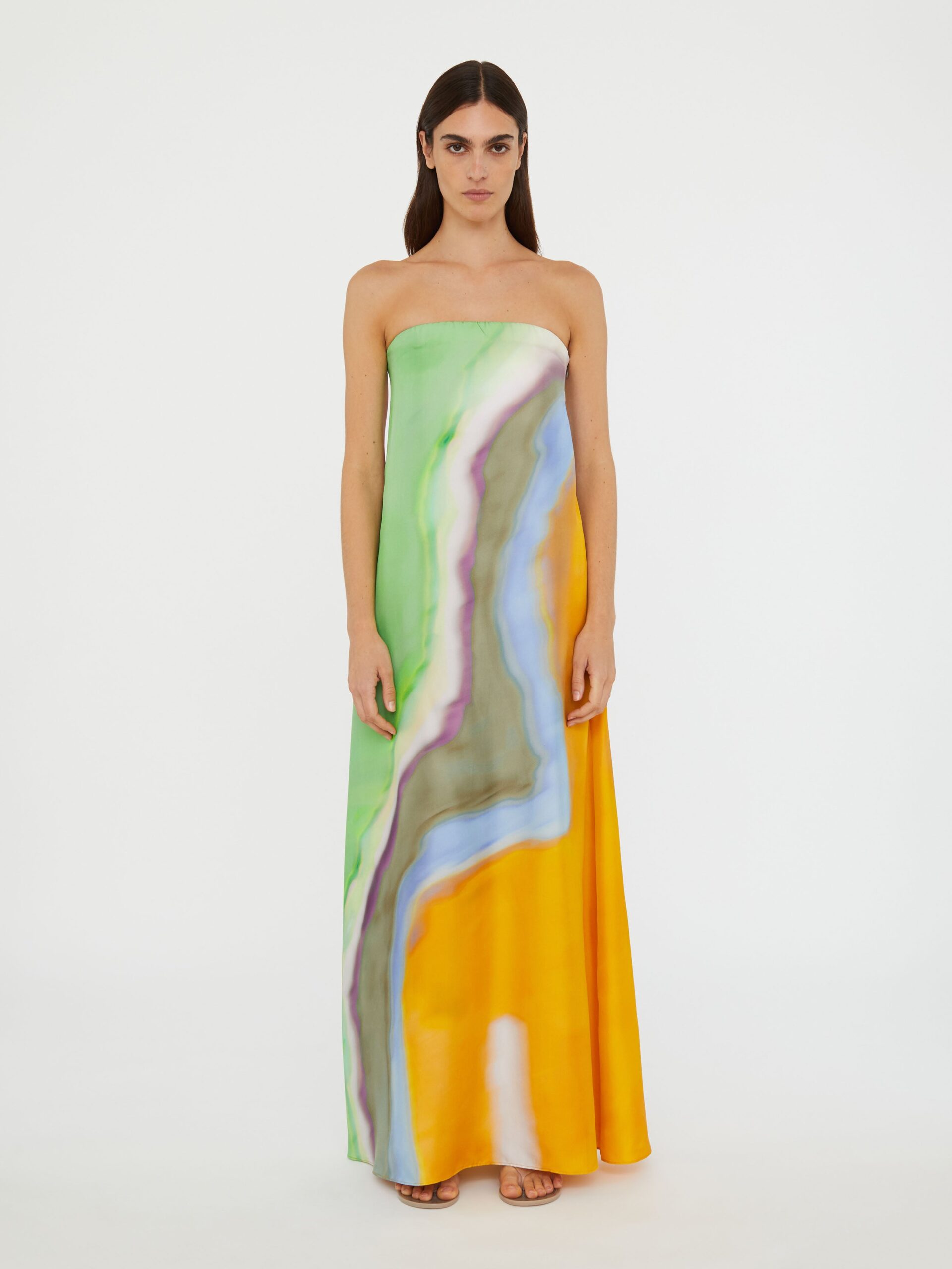 Christopher Esber Aura multicolour abstract-print silk strapless maxi dress