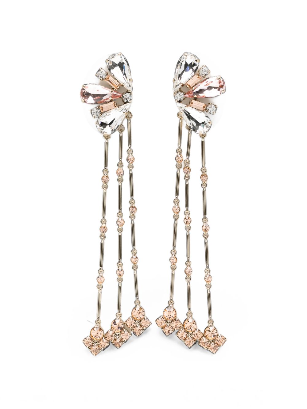 Rabanne gold-tone drop earrings with pink and clear crystals and delicate hanging chains